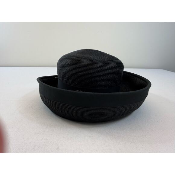 Vintage Union Made Black Tilt Cocktail Hat with Bow Original Hat Pin 8” Diameter main image 4
